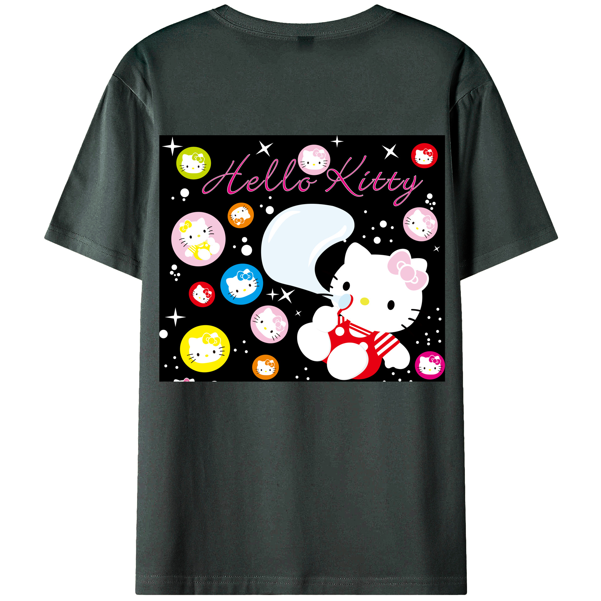 （画像用） Hello Kitty ハローキティ 綿100％ メンズ半袖Tシャツ（バックプリント） 通気性